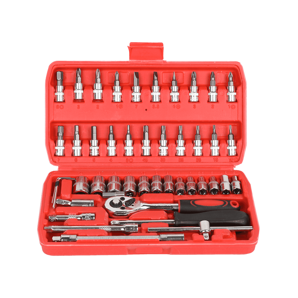46 komada 1/4' dr Crv čelični metrički alat za popravak automobila Set alata za nasadne ključeve s ručkom sa čegrtaljkom